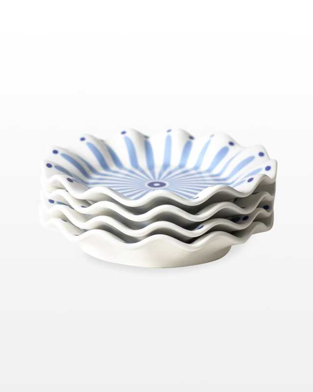 Iris Blue Burst Ruffle Salad Plates, Set Of 4